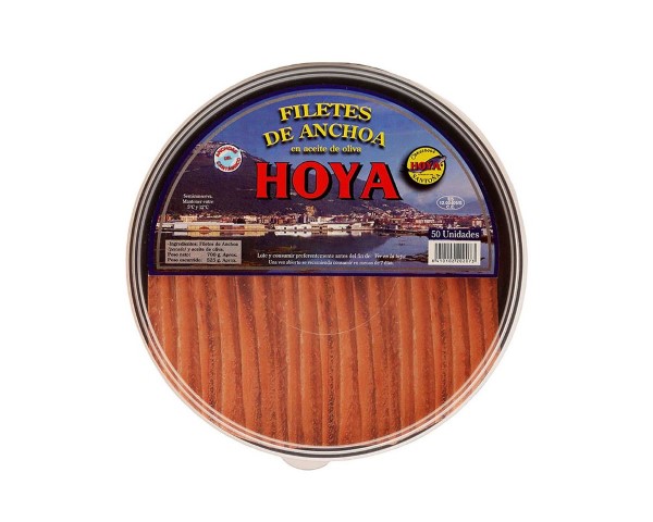 Tarra de plástico con Anchoas del Cantábrico en aceite de oliva HOYA 700g