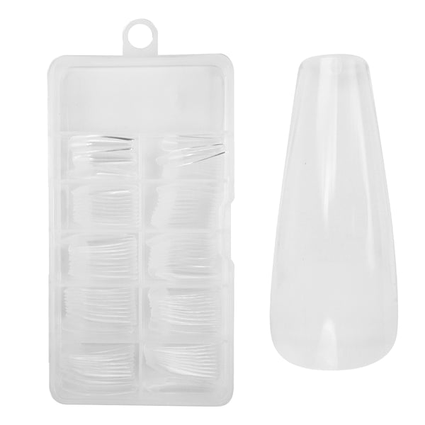 No File – Press-On Fullcover Tips Transparent – Ballerina – Long (100 pcs.)