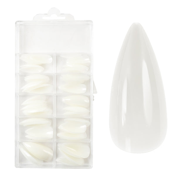 Press-On Fullcover Tipse Milky White – Stiletto – duge (100 kom.)