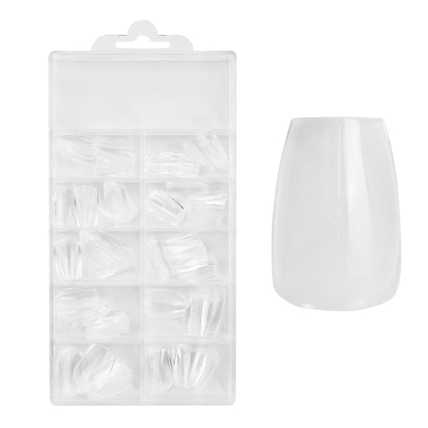 Easy Guide - Press-On Fullcover Tips Clear – Coffin - Short (100 pcs.)