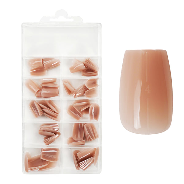 Easy Guide - Press-On Fullcover Tips Nude – Coffin - Short (100 pcs.)