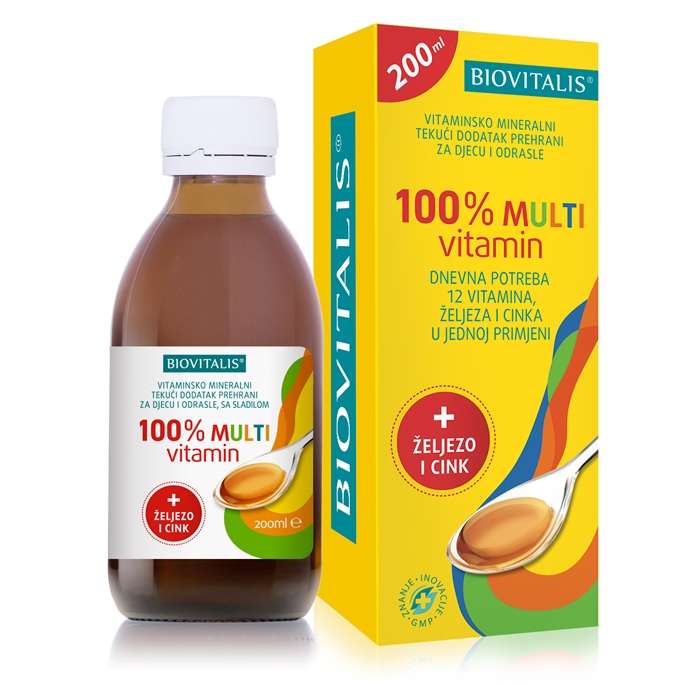 100% Multivitamin sirup s 12 vitamina i 2 minerala za djecu i odrasle