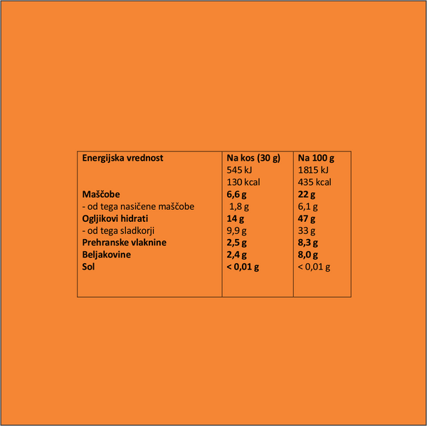 Bio presni prigrizek oblit s temno čokolado - pomaranča 30 g (PAKET 5+1 gratis)
