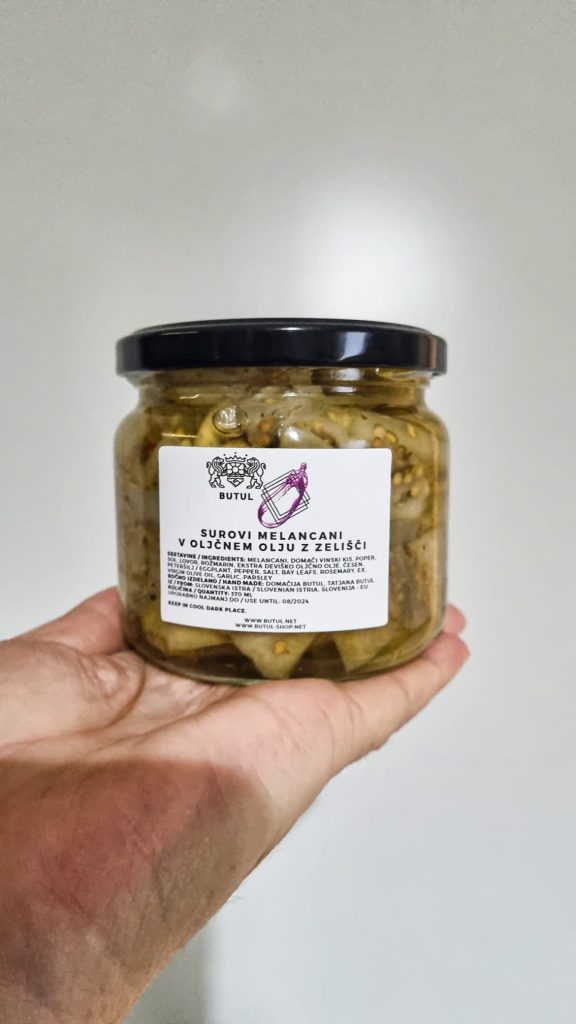 Cold Processed Fermented Eggplants in Olive Oil with Herbs