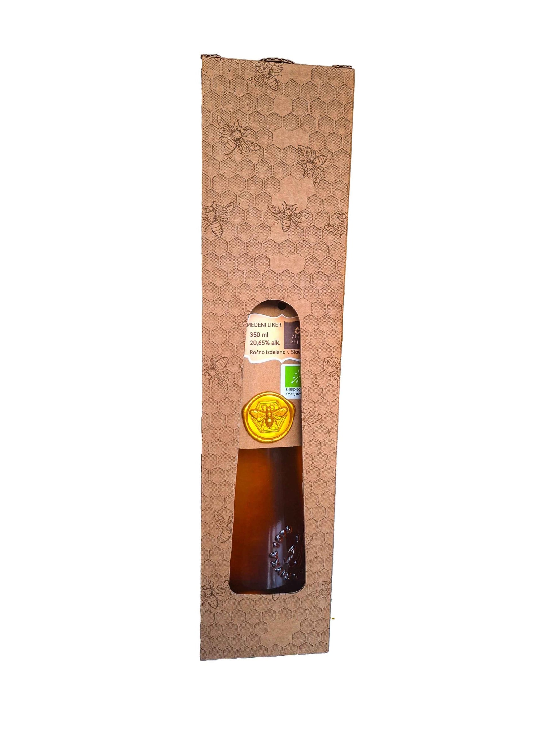 Organic Honey Liqueur Golden Drop in Slovenian Bottle 350ml in Cardboard Packaging