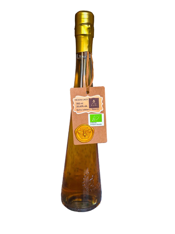 Organic Honey Liqueur Golden Drop in Slovenian Bottle 350ml in Cardboard Packaging
