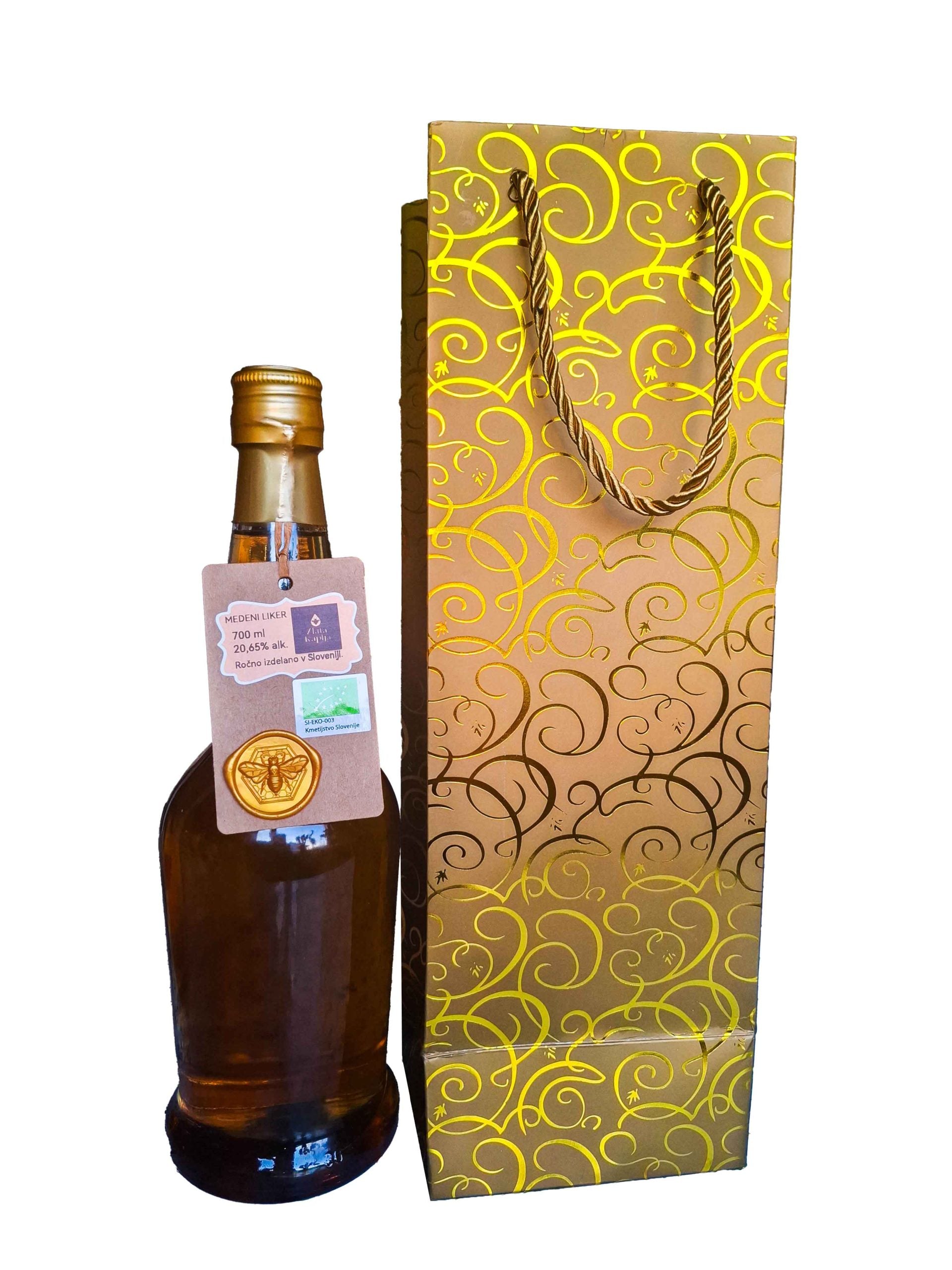 Organic Honey Liqueur Golden Drop 700ml in Golden Packaging