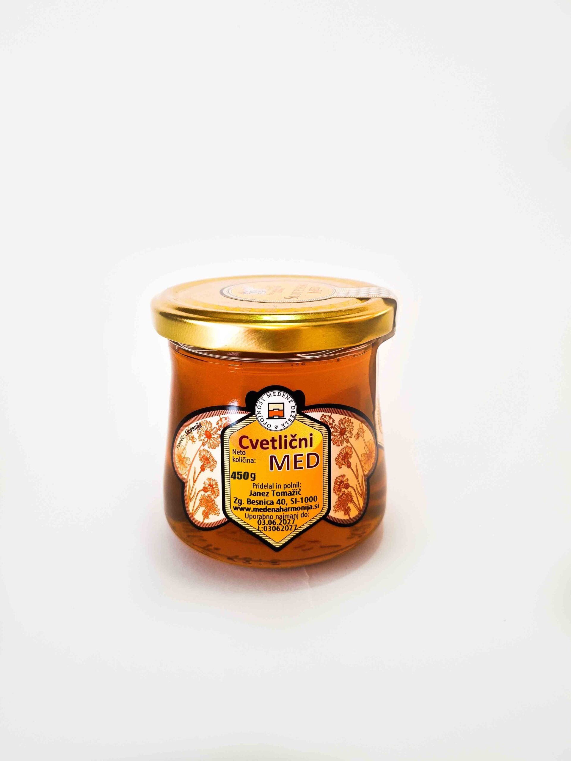 450g of organic flower honey in a box