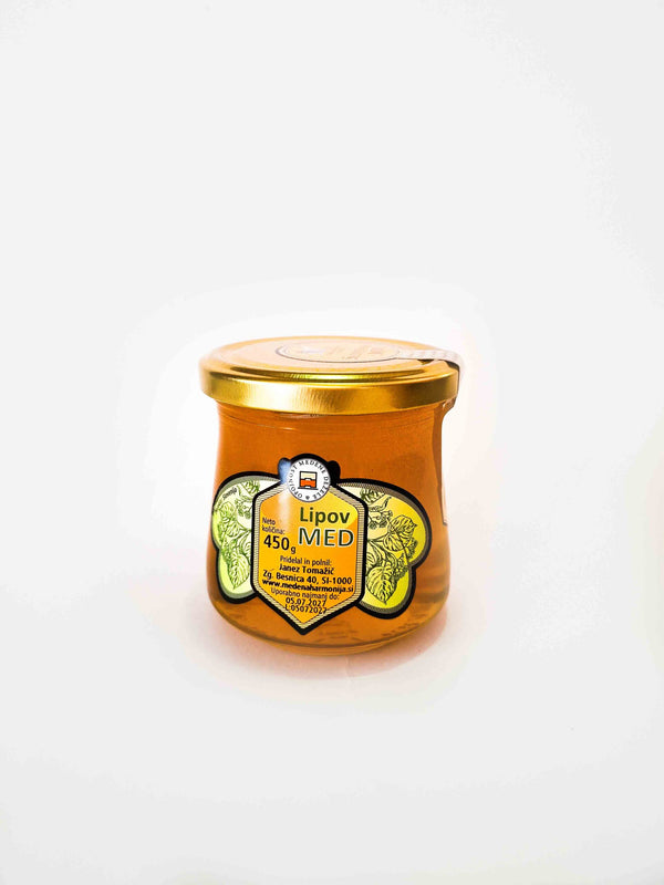 450g of organic linden honey in a box