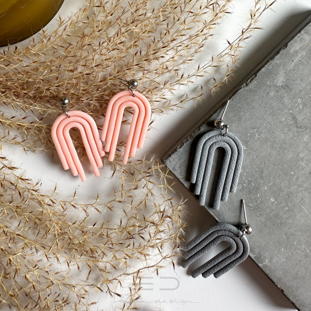 arc-en-ciel - boucles d'oreilles suspendues | gris/abricot