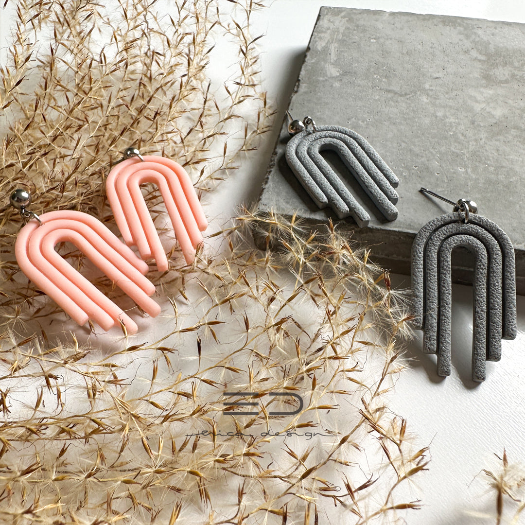 rainbow - hanging earrings | gray/apricot