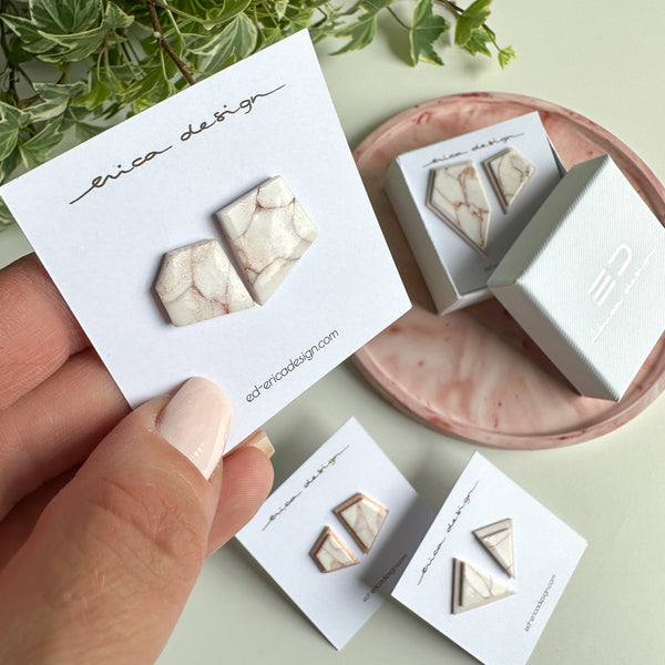 Asymmetric . Limited Edition | Stud Earrings Marble Rosegold