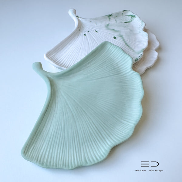 DECORATIVE GINKGO TRAY | WHITE GREEN