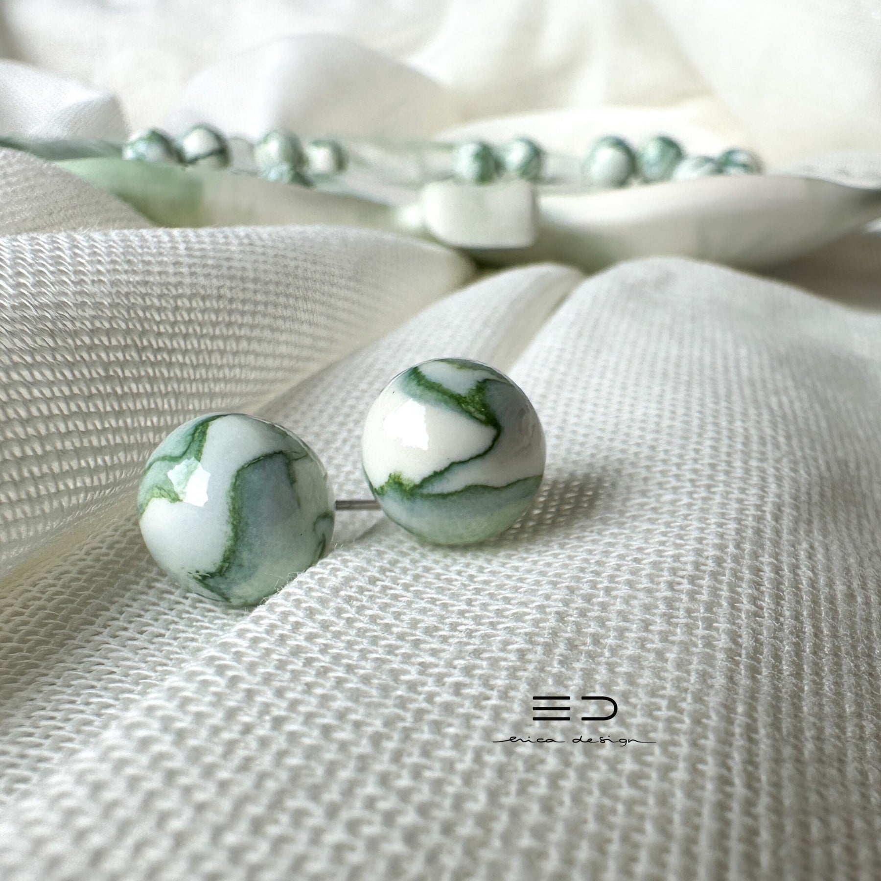 bulb earrings | marble green