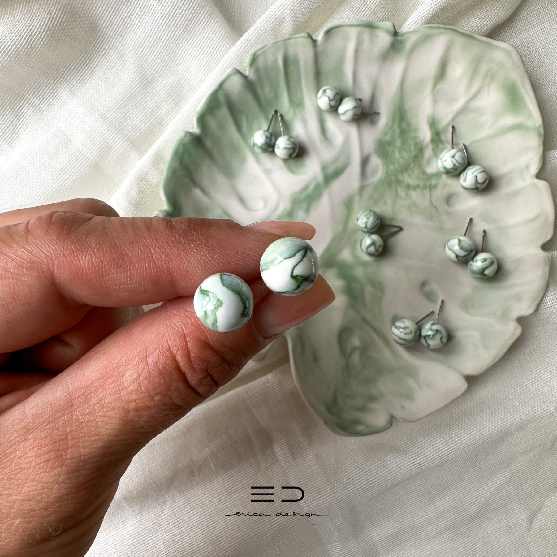 bulb earrings | marble green