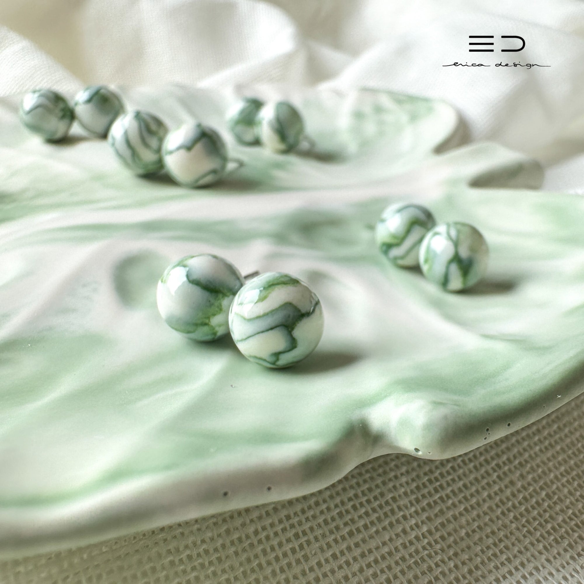 bulb earrings | marble green