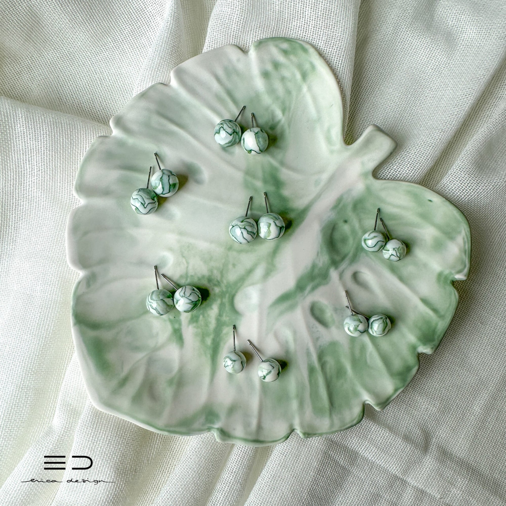 bulb earrings | marble green