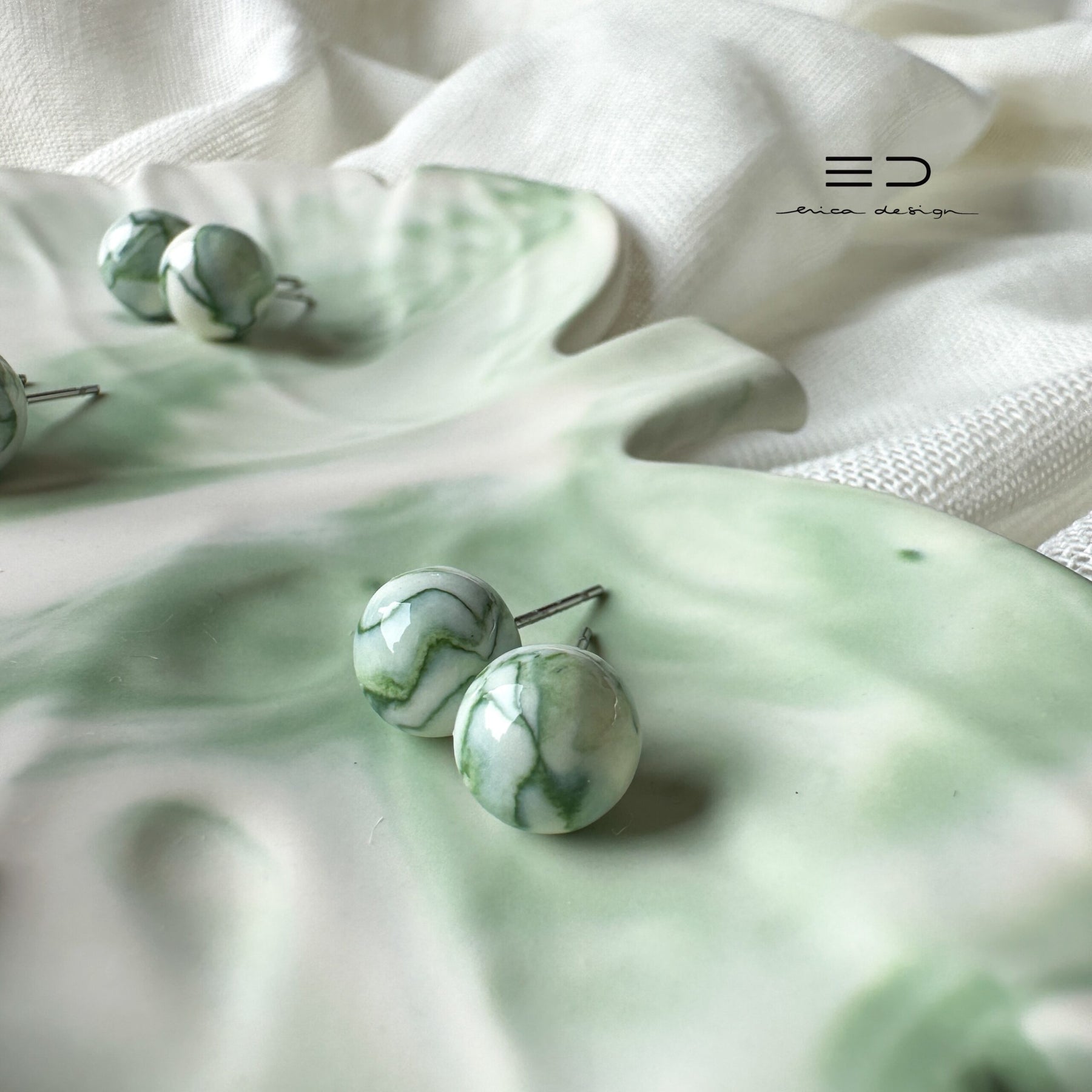 bulb earrings | marble green