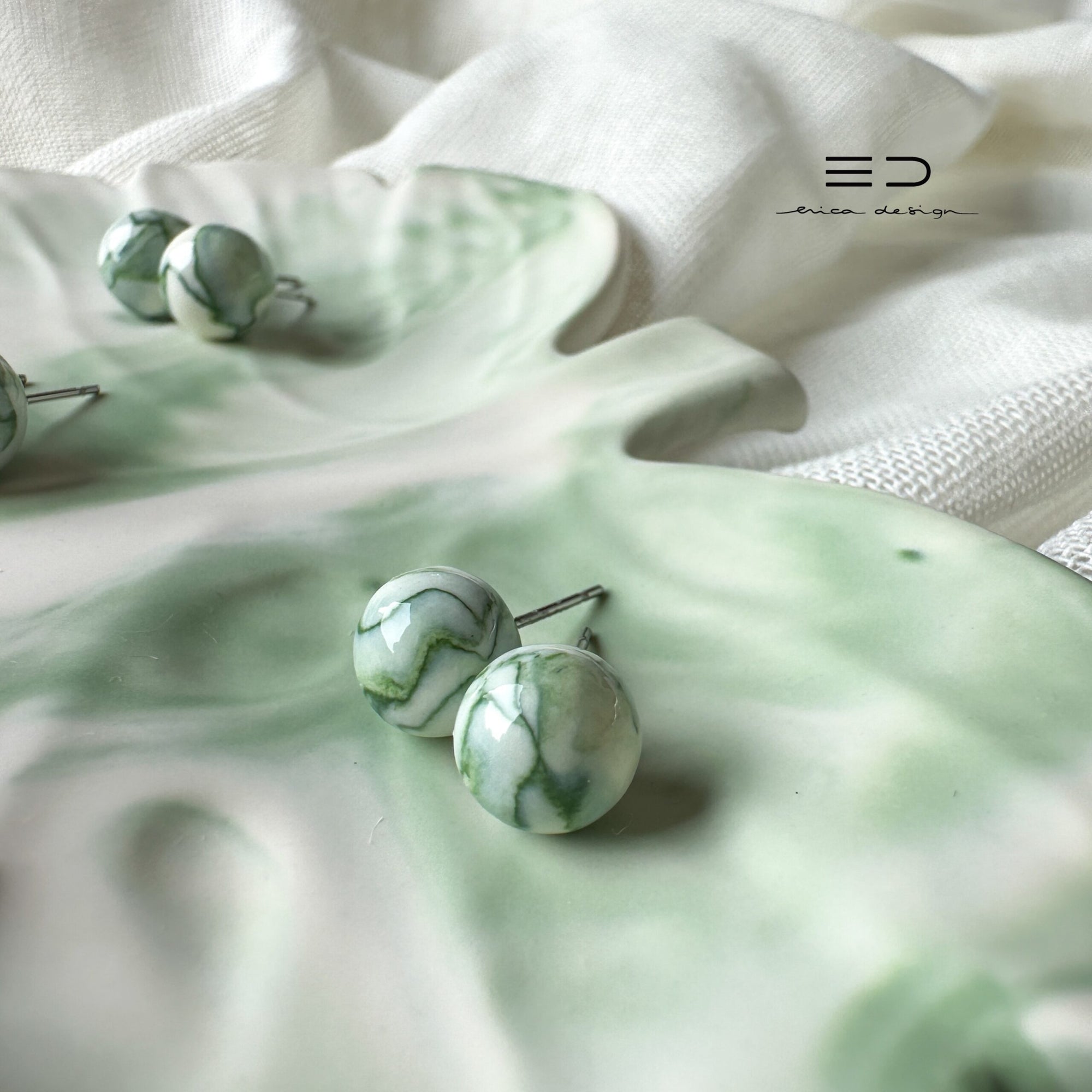 boucles d'oreilles en forme de bulbe | marbre vert