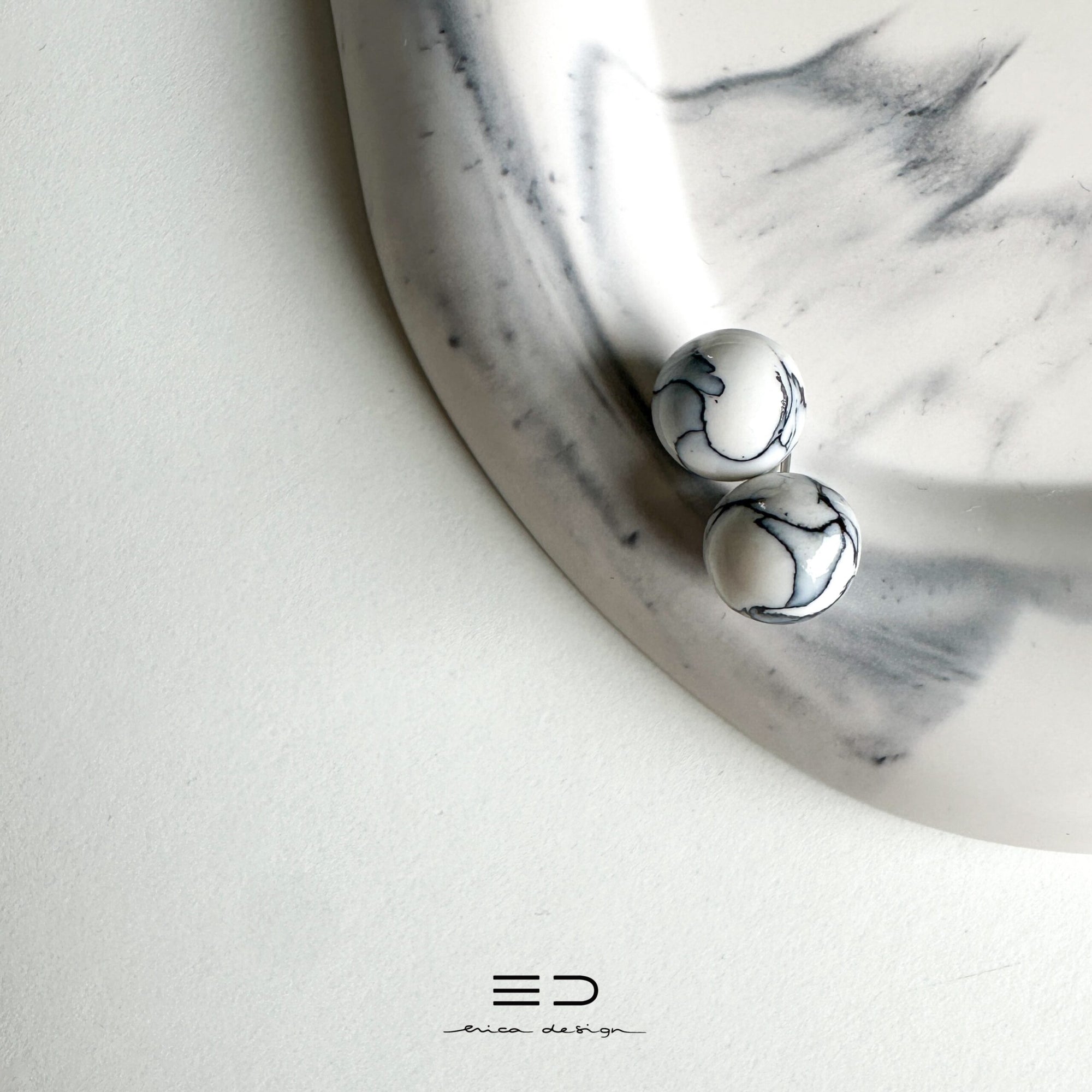 bulb earrings | black marble
