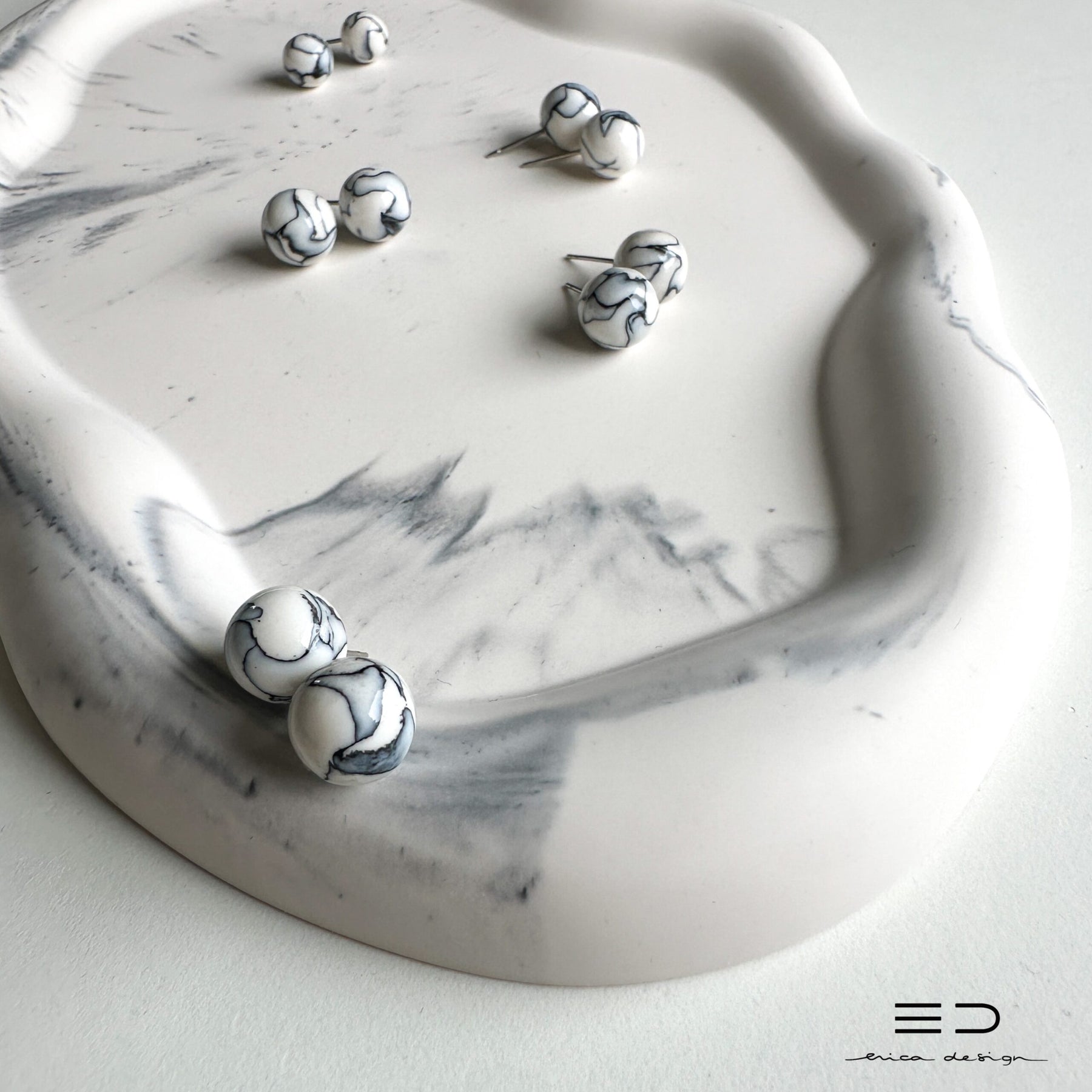bulb earrings | black marble
