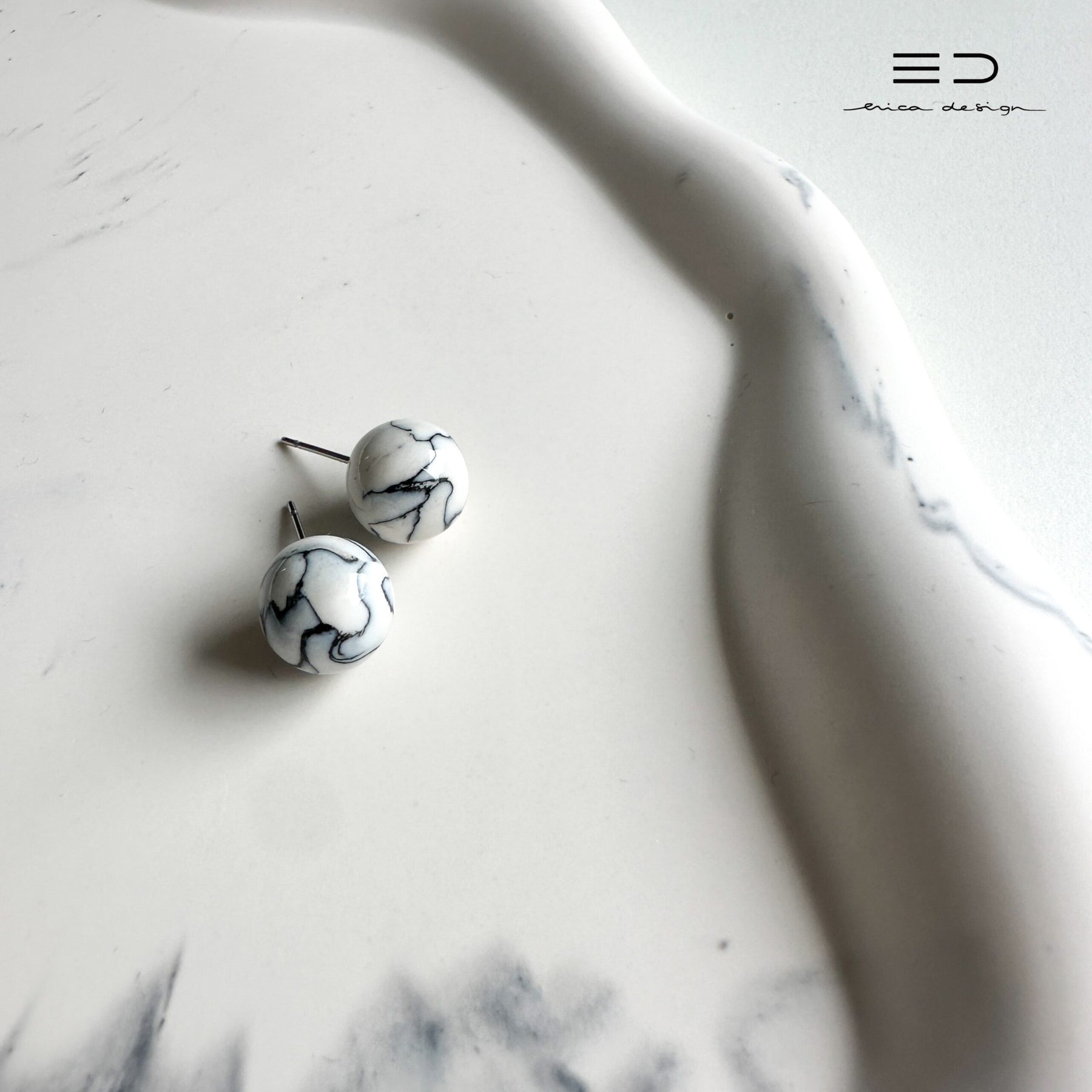 bulb earrings | black marble