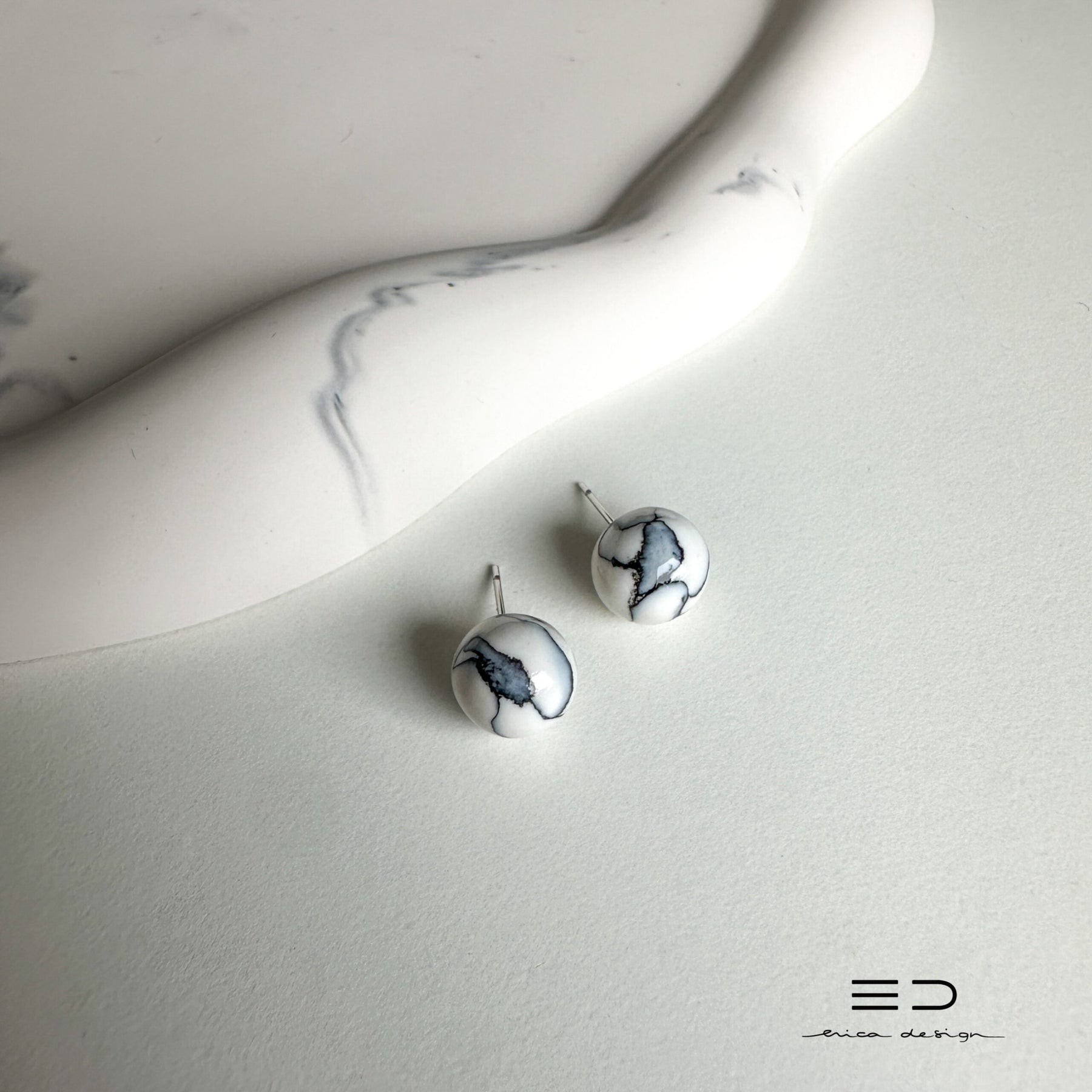 bulb earrings | black marble