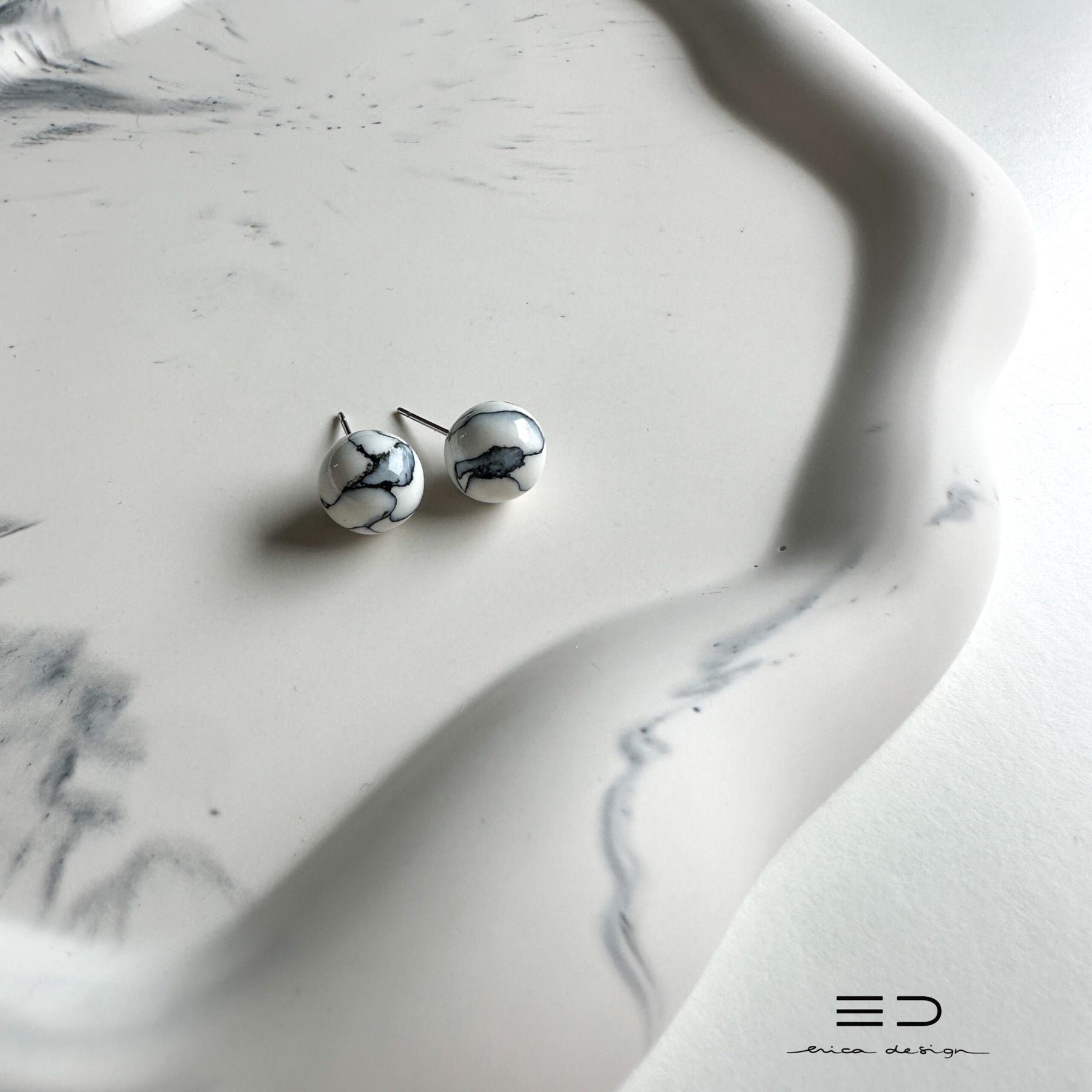 bulb earrings | black marble