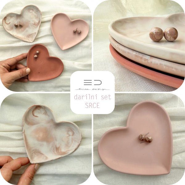set de regalo | CORAZÓN | pendientes de botón + bandeja