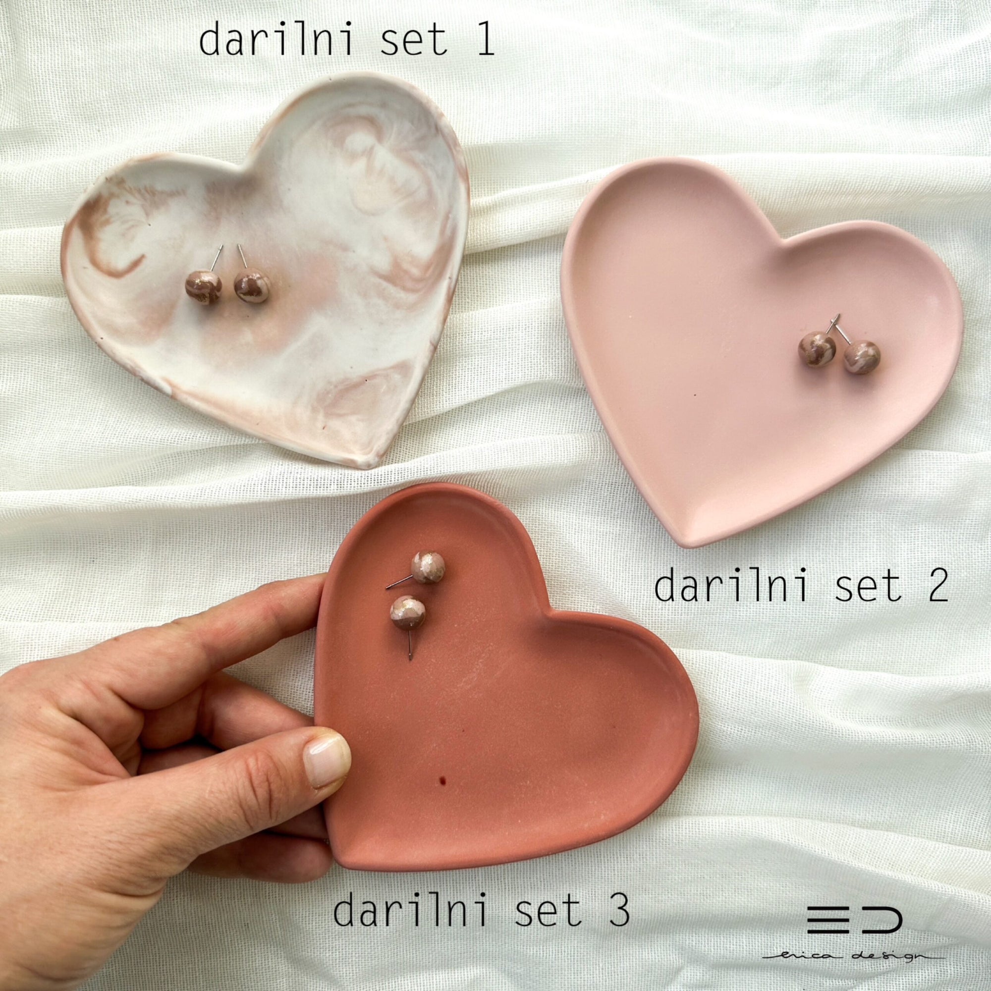 set de regalo | CORAZÓN | pendientes de botón + bandeja