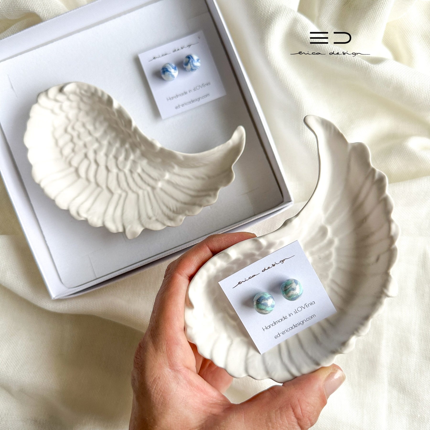 gift set | marble earrings + wing tray