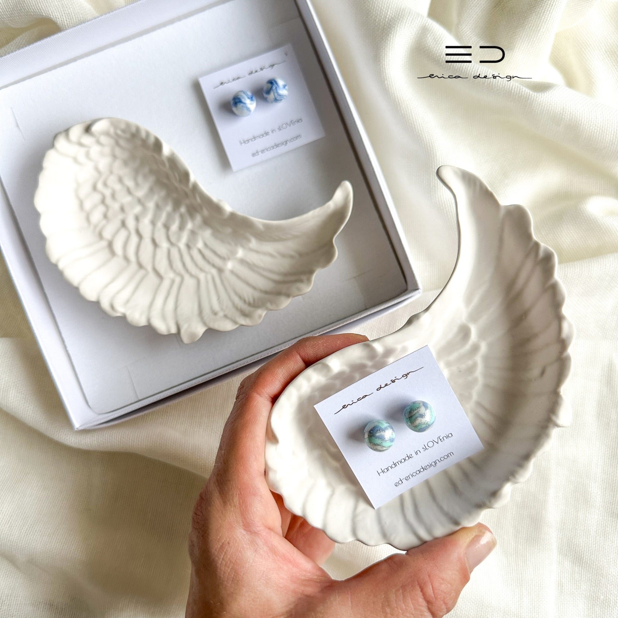 gift set | marble earrings + wing tray