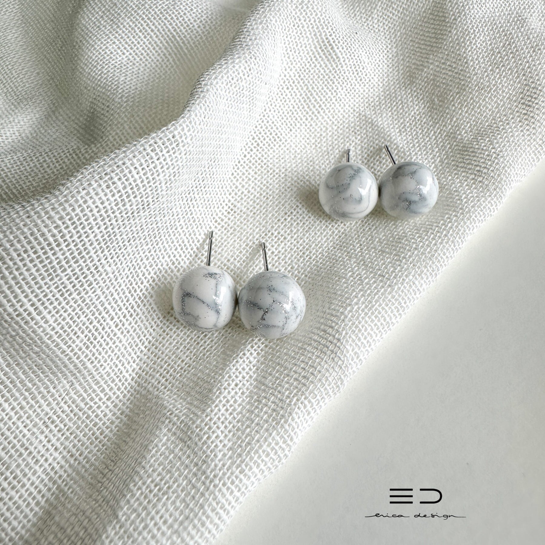 bulb earrings | marble silver glitter