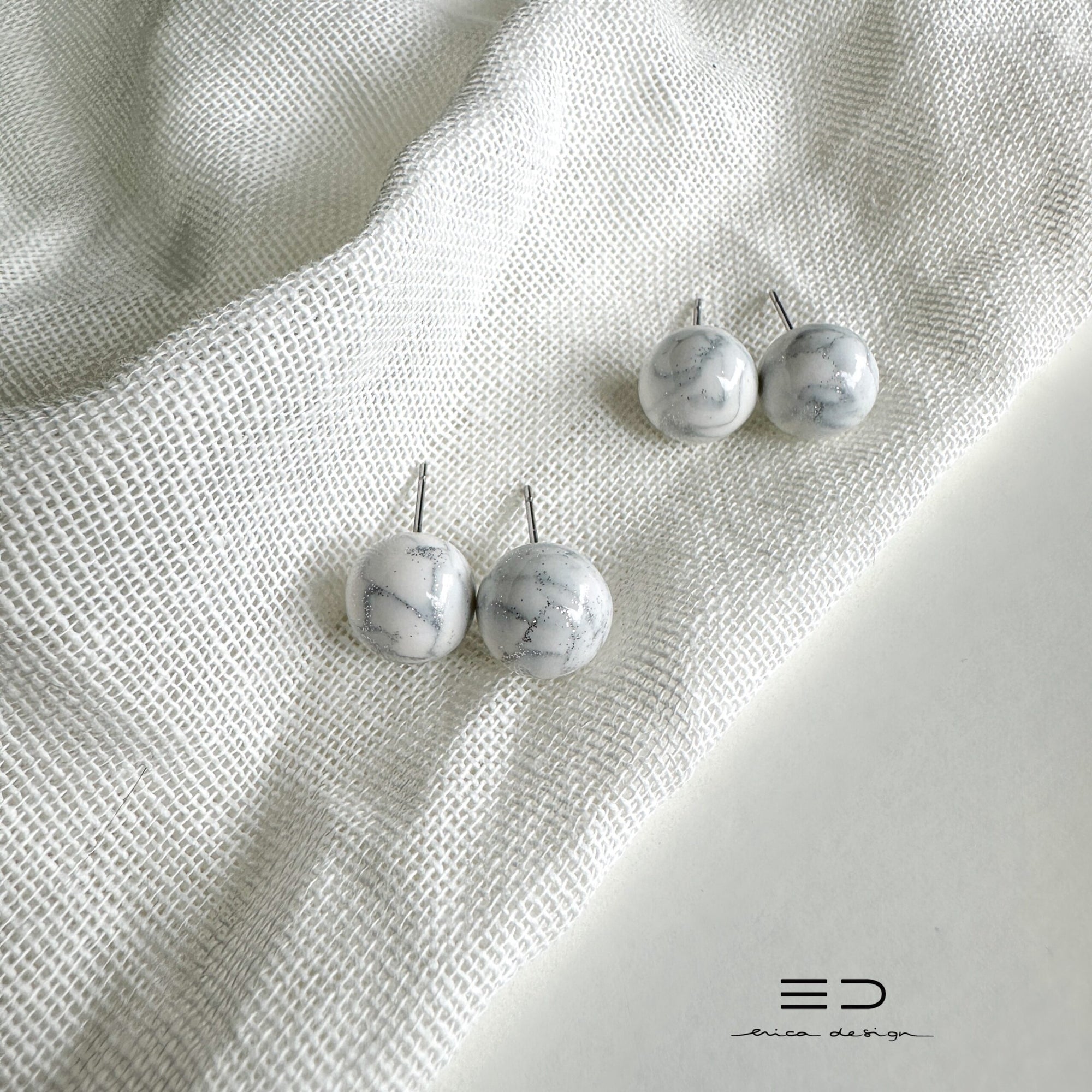 bulb earrings | marble silver glitter