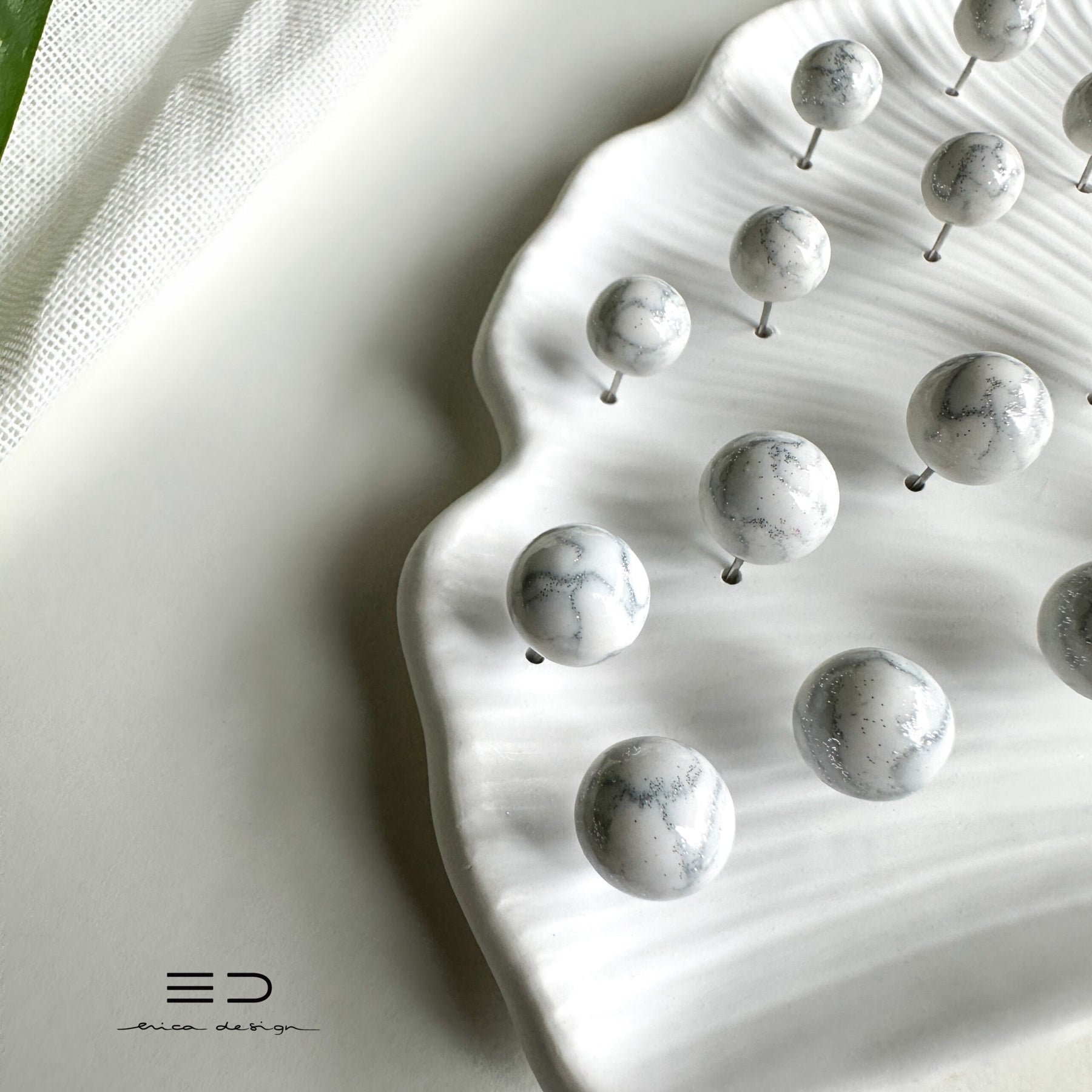 bulb earrings | marble silver glitter