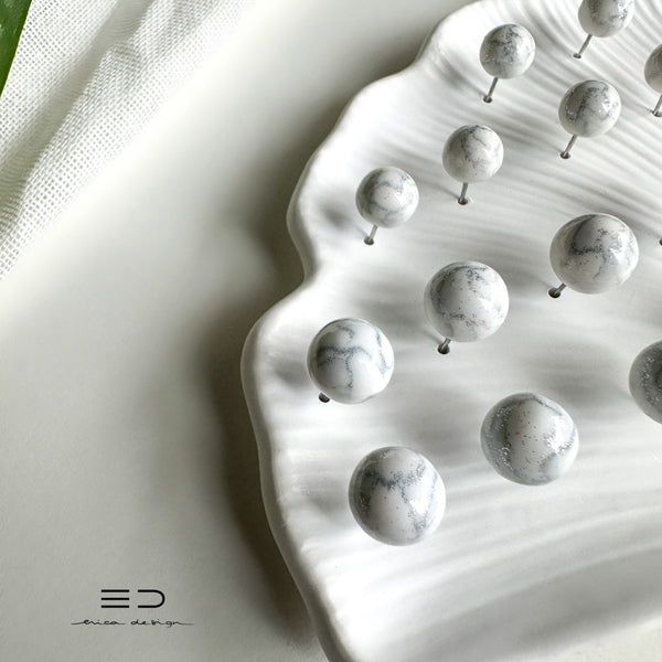 bulb earrings | marble silver glitter