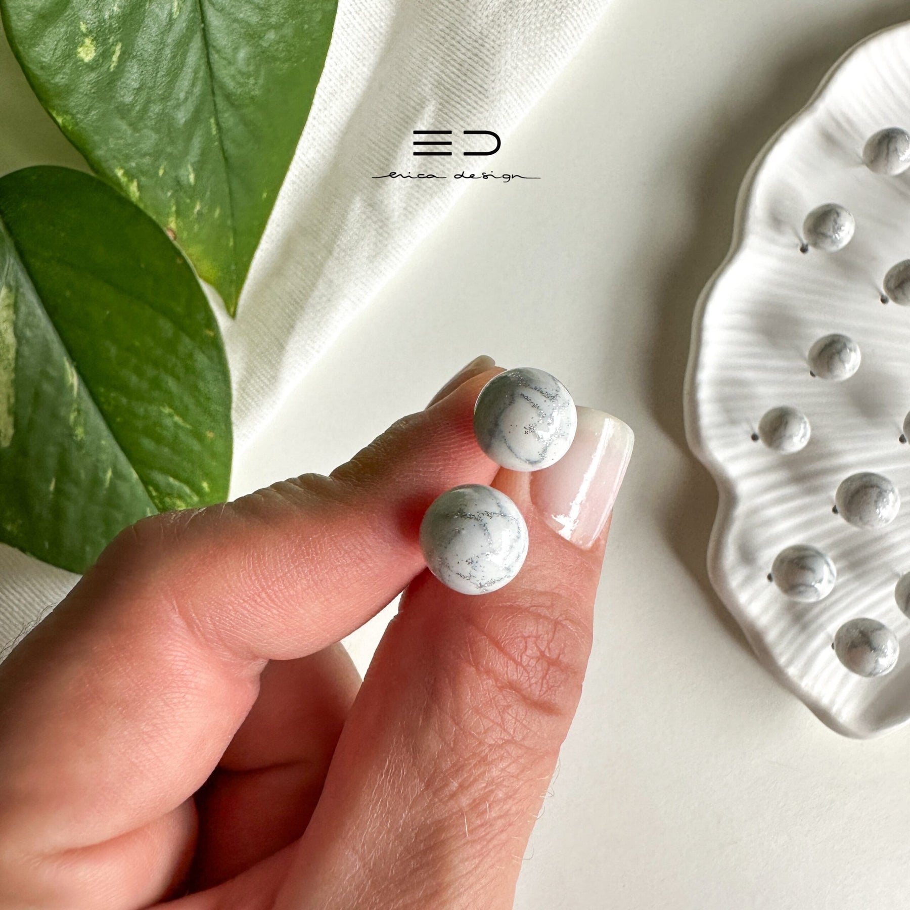 bulb earrings | marble silver glitter