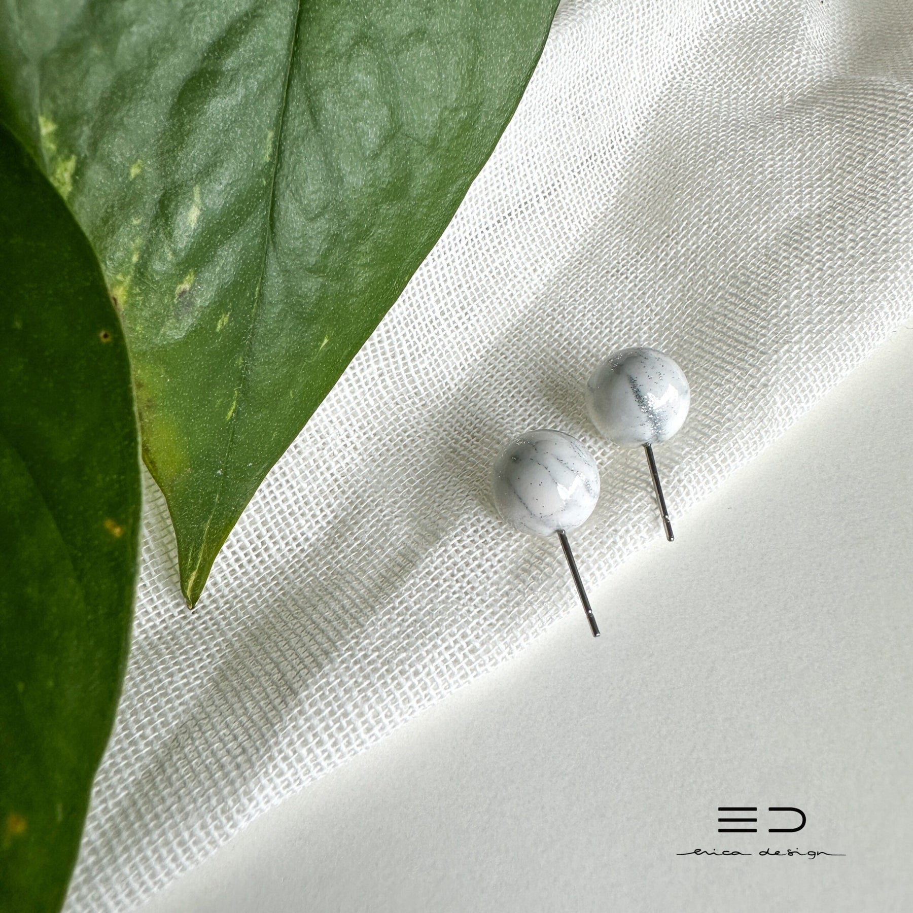 bulb earrings | marble silver glitter
