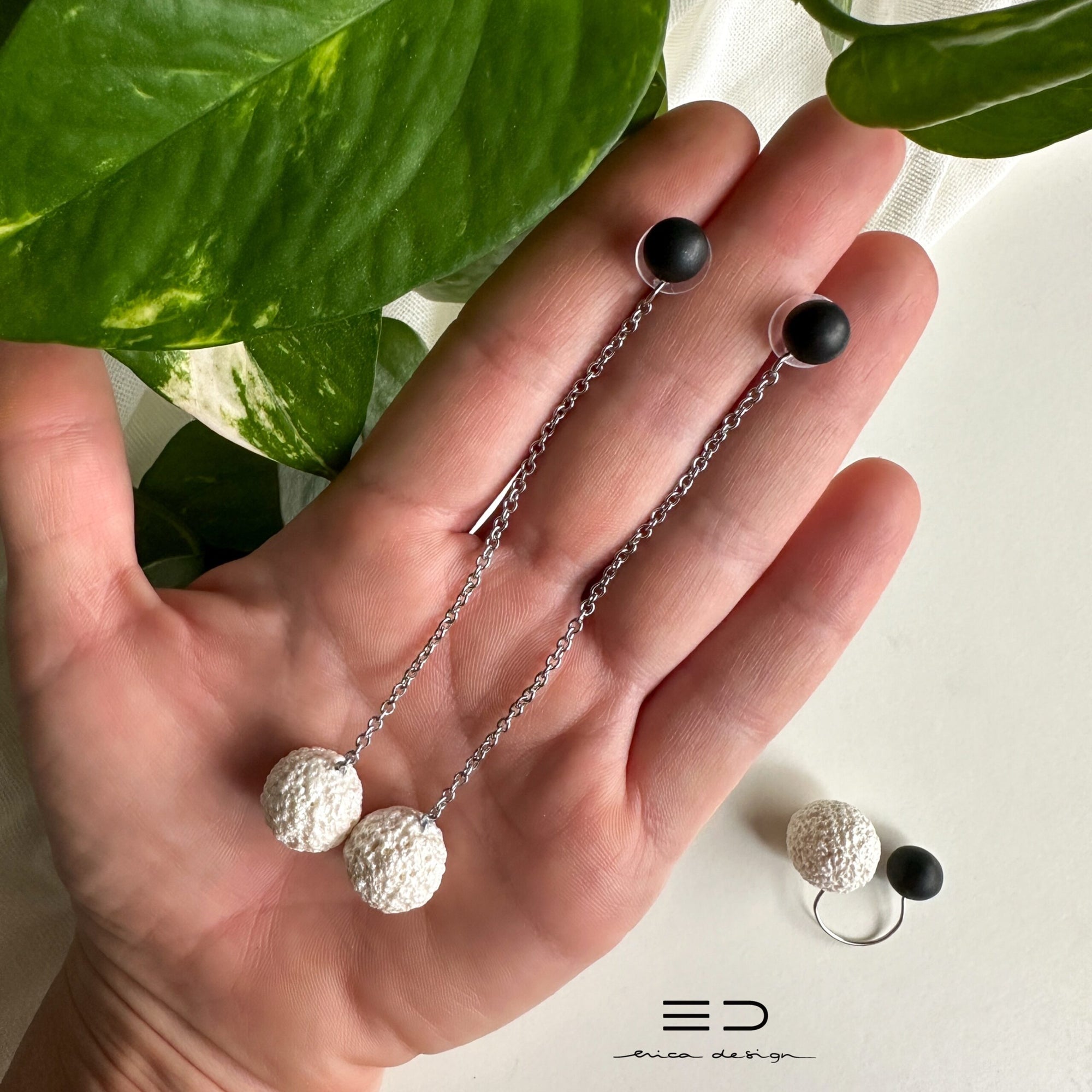 bombilla | perla negra | pendientes 2en1 + anillo