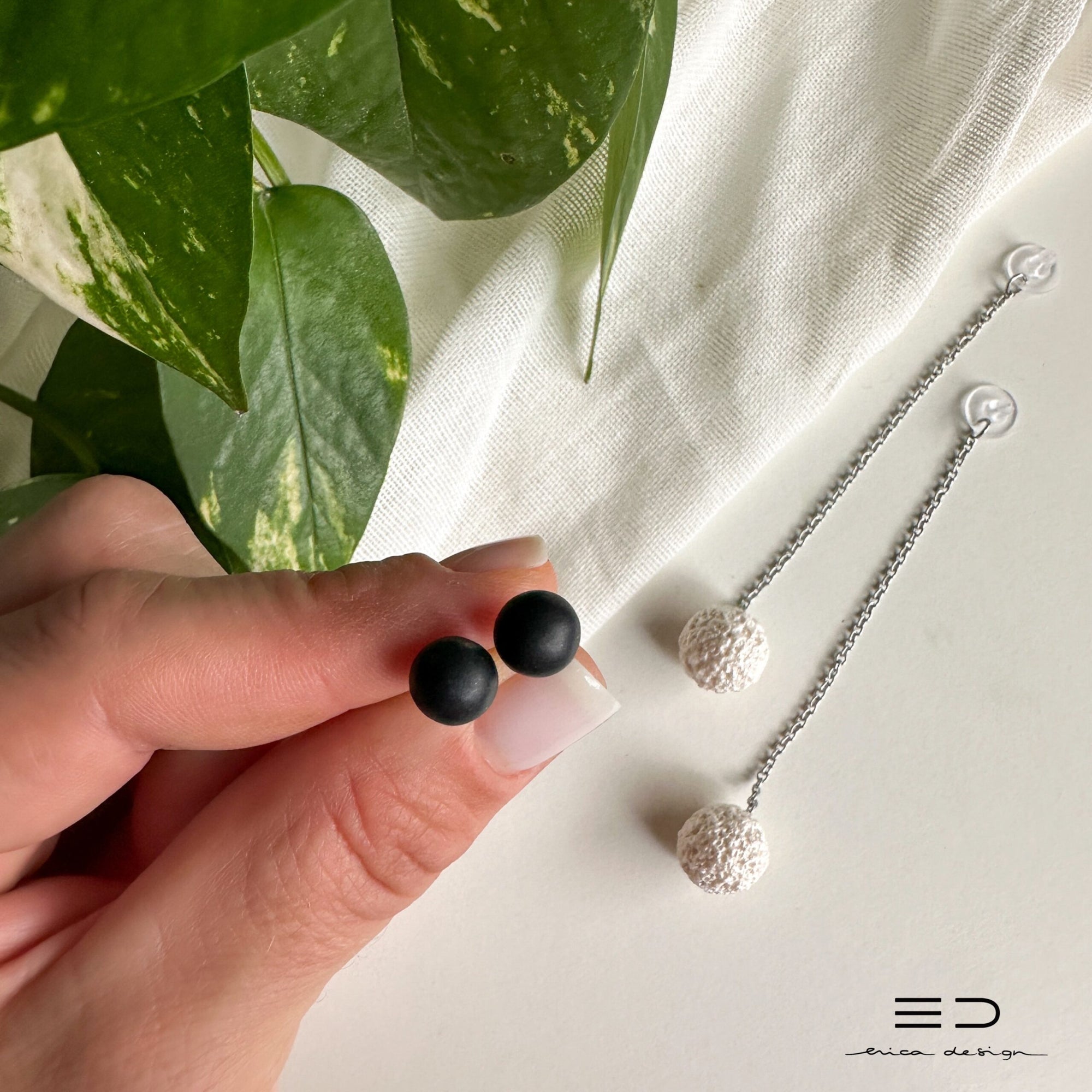 bombilla | perla negra | pendientes 2en1 + anillo