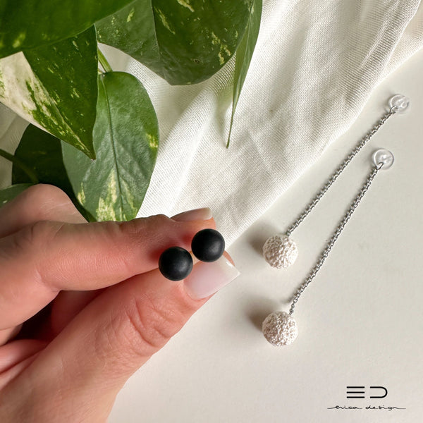 bombilla | perla negra | pendientes 2en1 + anillo