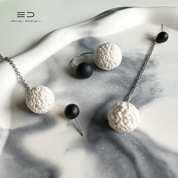 bombilla | perla negra | pendientes 2en1 + anillo