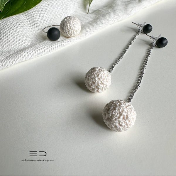 bulb | black and pearl color | 2in1 earrings + ring