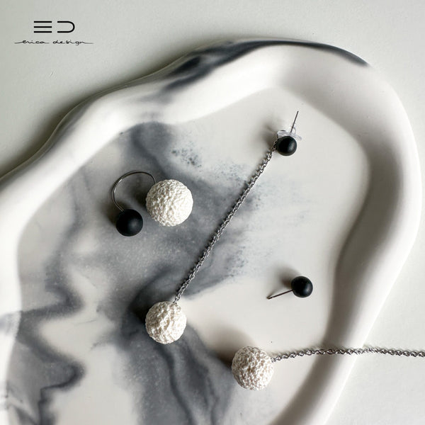 bulb | black and pearl color | 2in1 earrings + ring