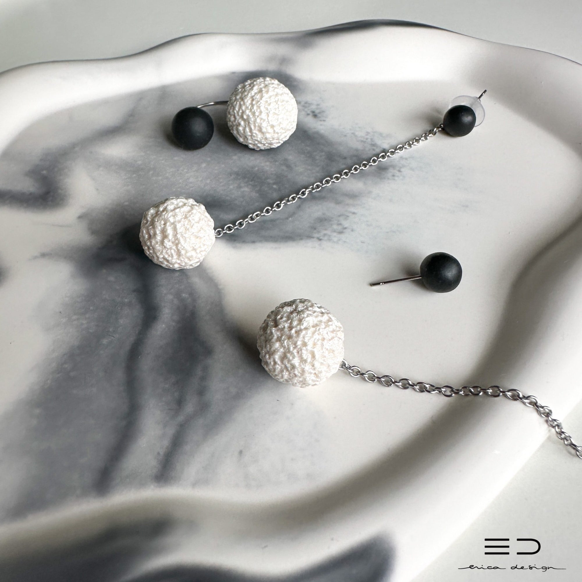 bulb | black and pearl color | 2in1 earrings + ring