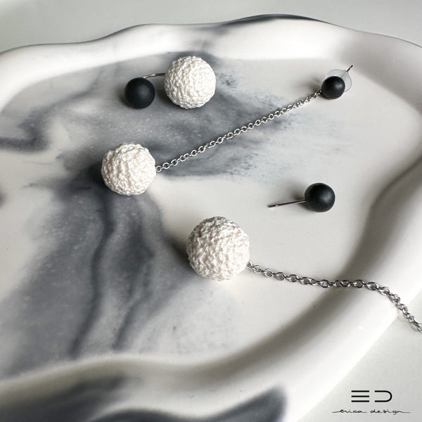 bulb | black and pearl color | 2in1 earrings + ring