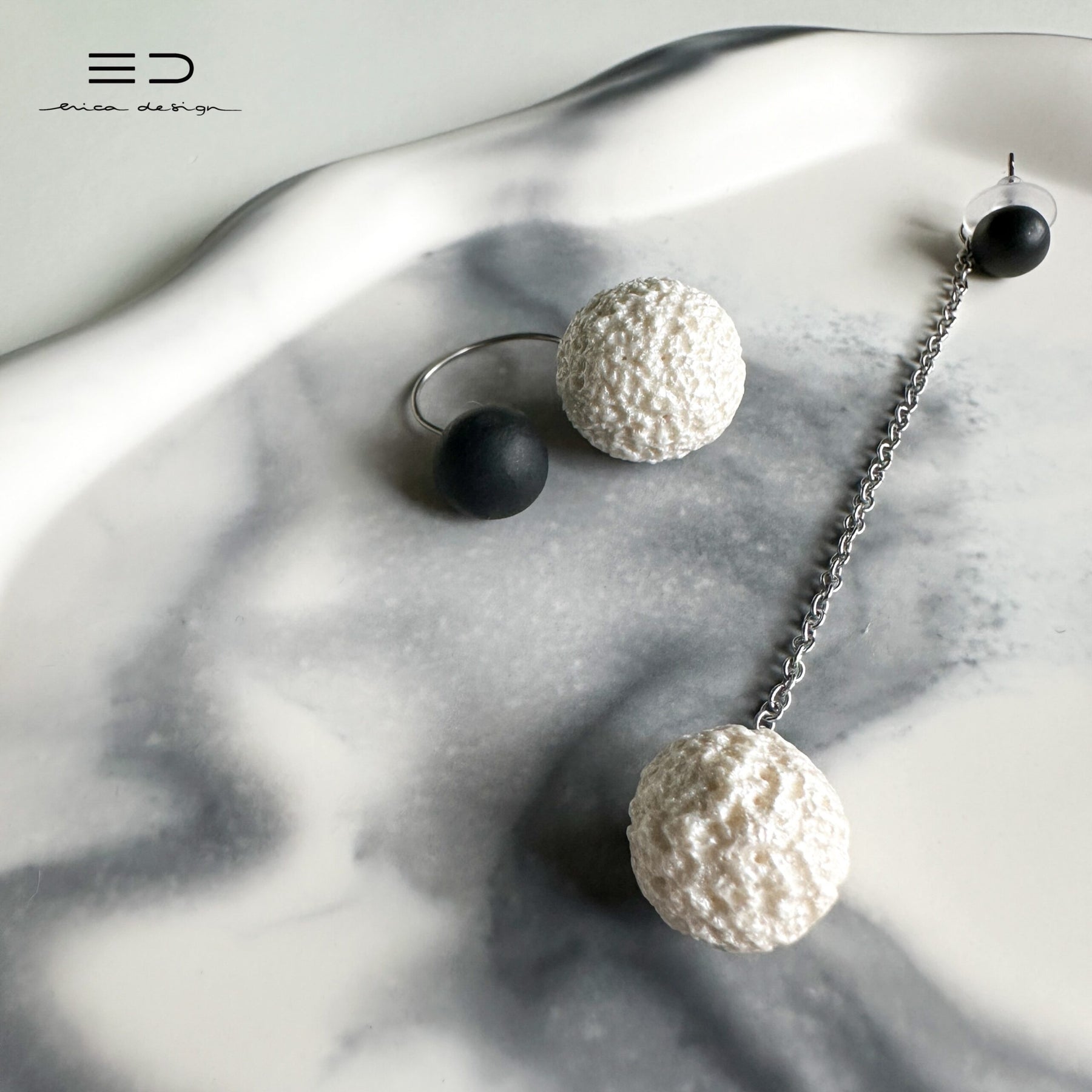 bulb | black and pearl color | 2in1 earrings + ring