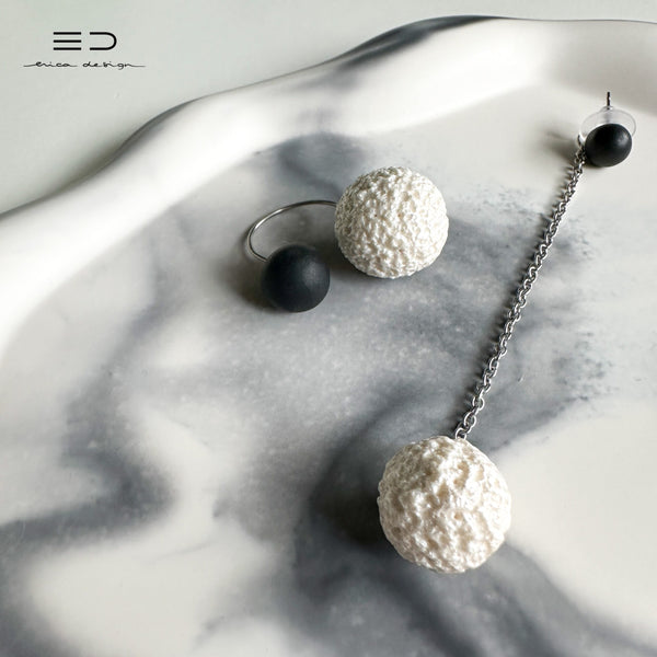 bulb | black and pearl color | 2in1 earrings + ring