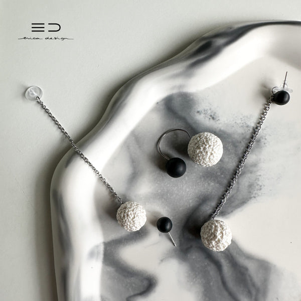 bulb | black and pearl color | 2in1 earrings + ring