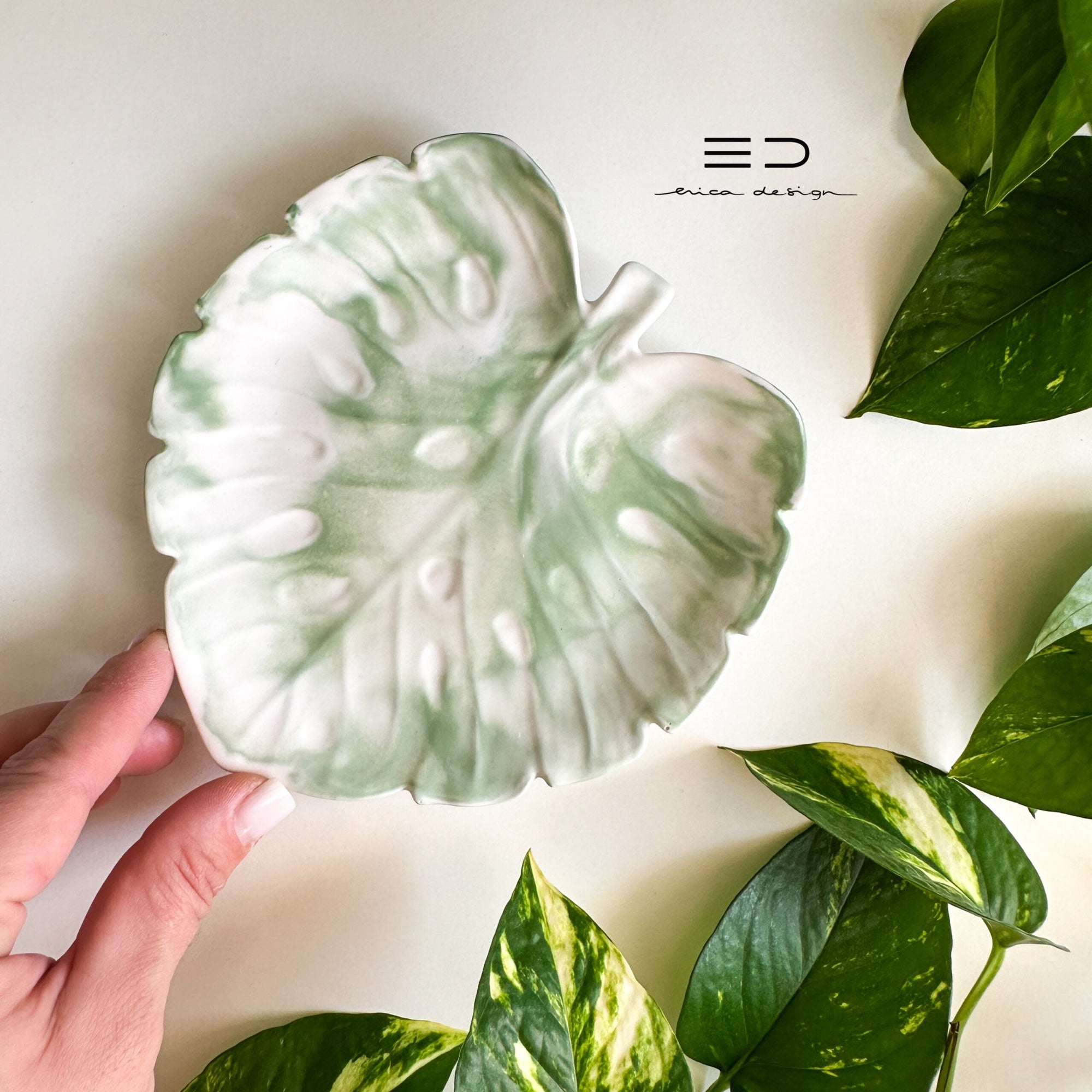 decorative tray monstera | green